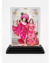 Shree Krishna And Shree Radha Acrylic Car Dashboard Showpiece | Double-Sided Shree Krishna And Shree Radha Photo Stand | 3 X 4 Inch Photo | Transparent Acrylic Frame With Black Base | Car Dashboard, Office & Table Decor (F71669)