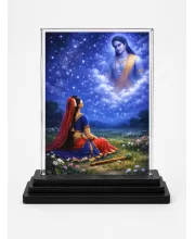 Shree Krishna Acrylic Car Dashboard Showpiece | Double-Sided Shree Krishna Photo Stand | 3 X 4 Inch Photo | Transparent Acrylic Frame With Black Base | Car Dashboard, Office & Table Decor (F71670)