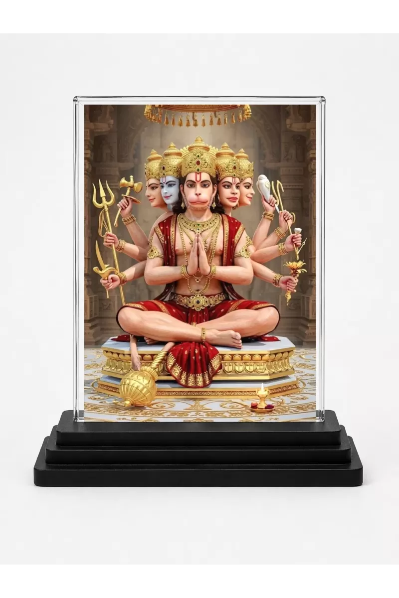 Lord Brahma Acrylic Car Dashboard Showpiece | Double-Sided Lord Brahma Photo Stand | 3 X 4 Inch Photo | Transparent Acrylic Frame With Black Base | Car Dashboard, Office & Table Decor (F71671)