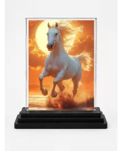 Running Horse Acrylic Car Dashboard Showpiece | Double-Sided Running Horse Photo Stand | 3 X 4 Inch Photo | Transparent Acrylic Frame With Black Base | Car Dashboard, Office & Table Decor (F71672)