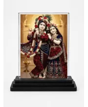 Krishna And Radha Acrylic Car Dashboard Showpiece | Double-Sided Krishna And Radha Photo Stand | 3 X 4 Inch Photo | Transparent Acrylic Frame With Black Base | Car Dashboard, Office & Table Decor (F71673)