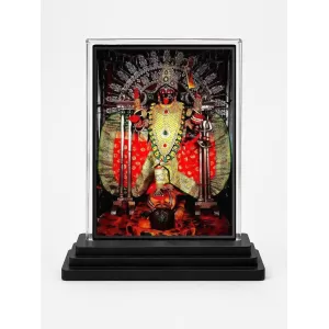 Goddess Kali Acrylic Car Dashboard Showpiece | Double-Sided Goddess Kali Photo Stand | 3 X 4 Inch Photo | Transparent Acrylic Frame With Black Base | Car Dashboard, Office & Table Decor (F71677)