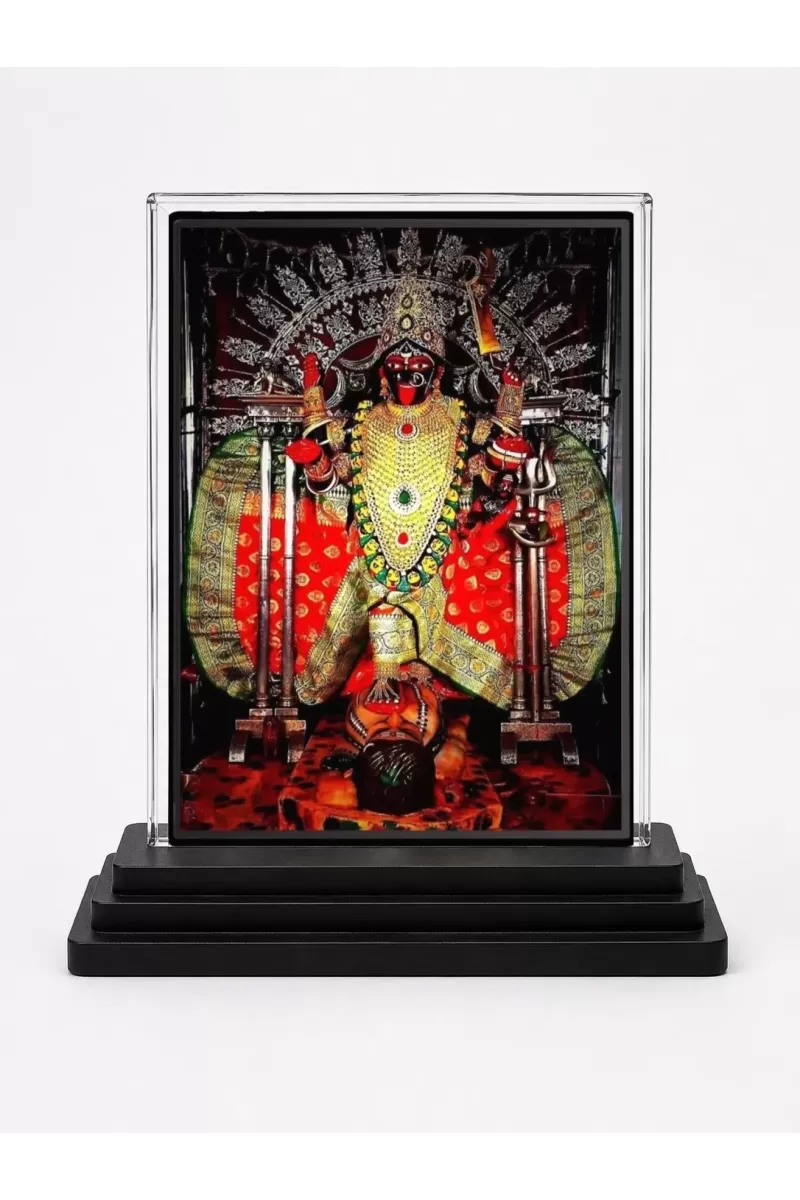 Goddess Kali Acrylic Car Dashboard Showpiece | Double-Sided Goddess Kali Photo Stand | 3 X 4 Inch Photo | Transparent Acrylic Frame With Black Base | Car Dashboard, Office & Table Decor (F71677)