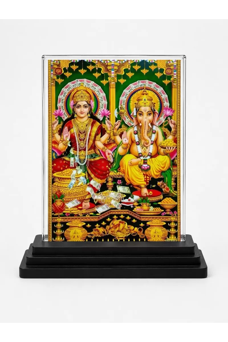 Lord Ganesha And Lord Ganesha Acrylic Car Dashboard Showpiece | Double-Sided Lord Ganesha And Lord Ganesha Photo Stand | 3 X 4 Inch Photo | Transparent Acrylic Frame With Black Base | Car Dashboard, Office & Table Decor (F71680)