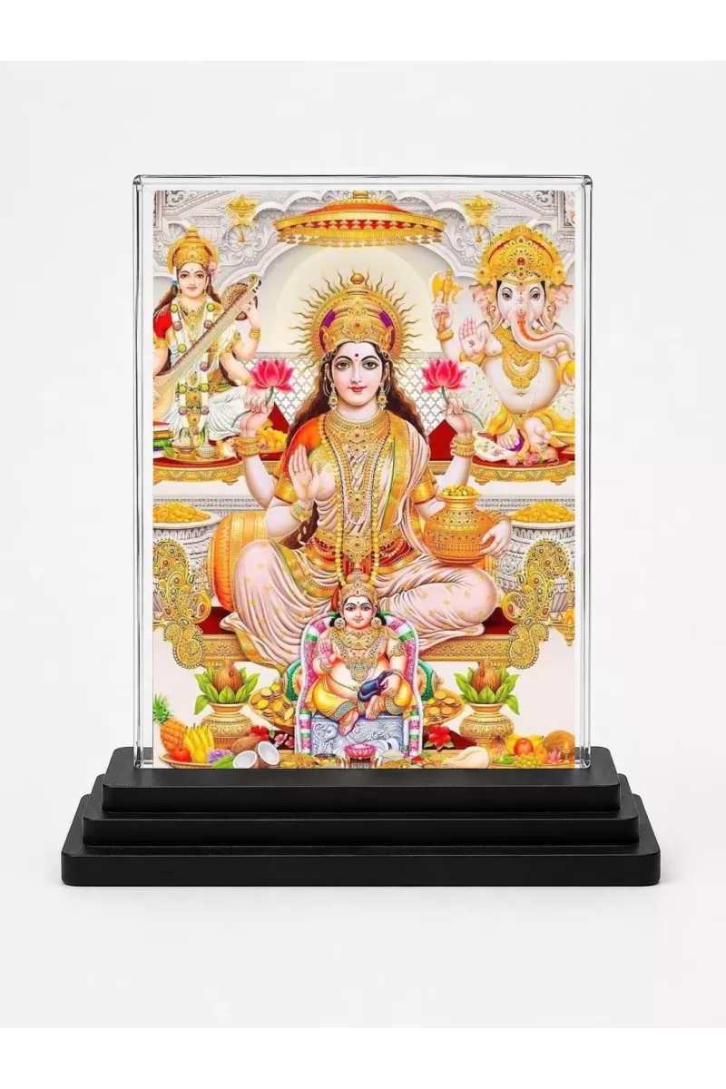 Lord Ganesha Acrylic Car Dashboard Showpiece | Double-Sided Lord Ganesha Photo Stand | 3 X 4 Inch Photo | Transparent Acrylic Frame With Black Base | Car Dashboard, Office & Table Decor (F71682)