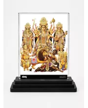 Goddess Durga Acrylic Car Dashboard Showpiece | Double-Sided Goddess Durga Photo Stand | 3 X 4 Inch Photo | Transparent Acrylic Frame With Black Base | Car Dashboard, Office & Table Decor (F71684)