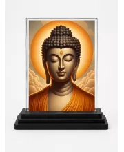 Gautama Buddha Acrylic Car Dashboard Showpiece | Double-Sided Gautama Buddha Photo Stand | 3 X 4 Inch Photo | Transparent Acrylic Frame With Black Base | Car Dashboard, Office & Table Decor (F71685)
