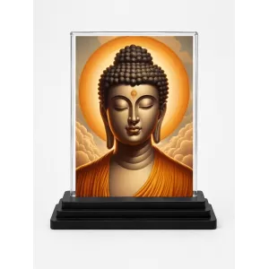 Gautama Buddha Acrylic Car Dashboard Showpiece | Double-Sided Gautama Buddha Photo Stand | 3 X 4 Inch Photo | Transparent Acrylic Frame With Black Base | Car Dashboard, Office & Table Decor (F71685)