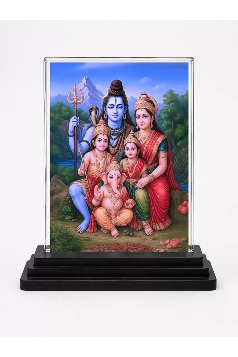 Shiva Acrylic Car Dashboard Showpiece | Double-Sided Shiva Photo Stand | 3 X 4 Inch Photo | Transparent Acrylic Frame With Black Base | Car Dashboard, Office & Table Decor (F71686)