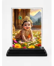 Lord Krishna Acrylic Car Dashboard Showpiece | Double-Sided Lord Krishna Photo Stand | 3 X 4 Inch Photo | Transparent Acrylic Frame With Black Base | Car Dashboard, Office & Table Decor (F71687)