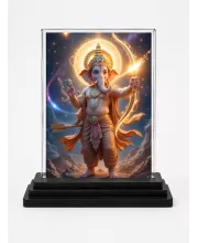 Ganesha Acrylic Car Dashboard Showpiece | Double-Sided Ganesha Photo Stand | 3 X 4 Inch Photo | Transparent Acrylic Frame With Black Base | Car Dashboard, Office & Table Decor (F71690)