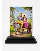 Shree Krishna Acrylic Car Dashboard Showpiece | Double-Sided Shree Krishna Photo Stand | 3 X 4 Inch Photo | Transparent Acrylic Frame With Black Base | Car Dashboard, Office & Table Decor (F71692)