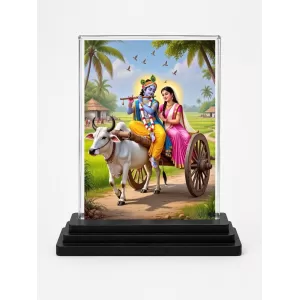 Shree Krishna Acrylic Car Dashboard Showpiece | Double-Sided Shree Krishna Photo Stand | 3 X 4 Inch Photo | Transparent Acrylic Frame With Black Base | Car Dashboard, Office & Table Decor (F71692)