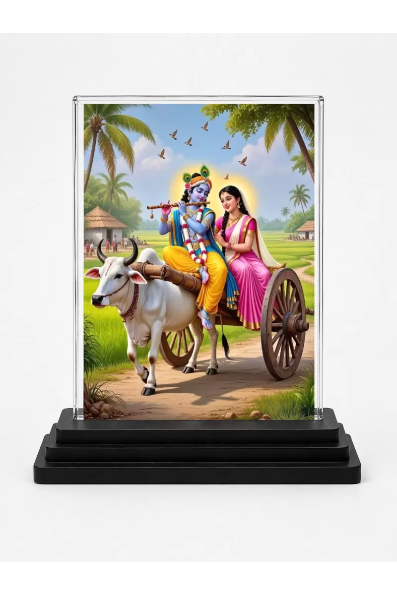 Shree Krishna Acrylic Car Dashboard Showpiece | Double-Sided Shree Krishna Photo Stand | 3 X 4 Inch Photo | Transparent Acrylic Frame With Black Base | Car Dashboard, Office & Table Decor (F71692)