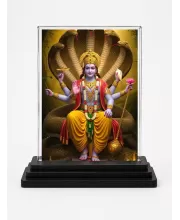 Lord Vishnu Acrylic Car Dashboard Showpiece | Double-Sided Lord Vishnu Photo Stand | 3 X 4 Inch Photo | Transparent Acrylic Frame With Black Base | Car Dashboard, Office & Table Decor (F71693)