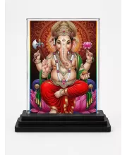Lord Ganesha Acrylic Car Dashboard Showpiece | Double-Sided Lord Ganesha Photo Stand | 3 X 4 Inch Photo | Transparent Acrylic Frame With Black Base | Car Dashboard, Office & Table Decor (F71694)