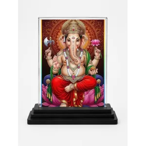 Lord Ganesha Acrylic Car Dashboard Showpiece | Double-Sided Lord Ganesha Photo Stand | 3 X 4 Inch Photo | Transparent Acrylic Frame With Black Base | Car Dashboard, Office & Table Decor (F71694)
