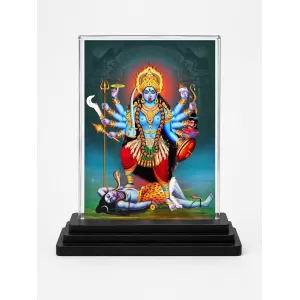 Goddess Kali Acrylic Car Dashboard Showpiece | Double-Sided Goddess Kali Photo Stand | 3 X 4 Inch Photo | Transparent Acrylic Frame With Black Base | Car Dashboard, Office & Table Decor (F71697)