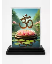Om Acrylic Car Dashboard Showpiece | Double-Sided Om Photo Stand | 3 X 4 Inch Photo | Transparent Acrylic Frame With Black Base | Car Dashboard, Office & Table Decor (F71698)