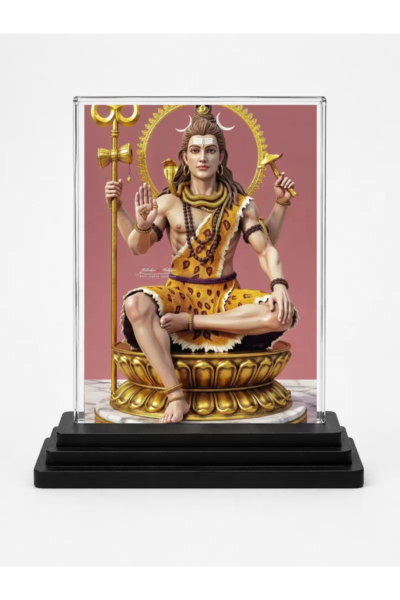 Lord Shiva Acrylic Car Dashboard Showpiece | Double-Sided Lord Shiva Photo Stand | 3 X 4 Inch Photo | Transparent Acrylic Frame With Black Base | Car Dashboard, Office & Table Decor (F71699)