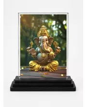 Lord Ganesha Acrylic Car Dashboard Showpiece | Double-Sided Lord Ganesha Photo Stand | 3 X 4 Inch Photo | Transparent Acrylic Frame With Black Base | Car Dashboard, Office & Table Decor (F71700)
