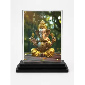 Lord Ganesha Acrylic Car Dashboard Showpiece | Double-Sided Lord Ganesha Photo Stand | 3 X 4 Inch Photo | Transparent Acrylic Frame With Black Base | Car Dashboard, Office & Table Decor (F71700)