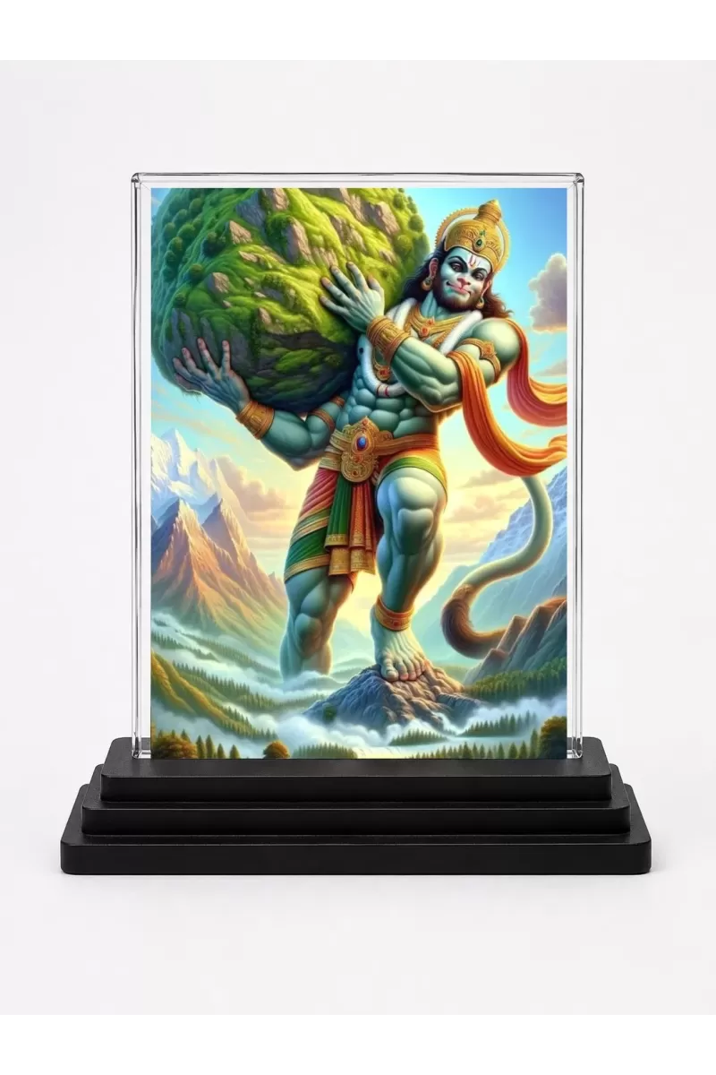 Hanuman Acrylic Car Dashboard Showpiece | Double-Sided Hanuman Photo Stand | 3 X 4 Inch Photo | Transparent Acrylic Frame With Black Base | Car Dashboard, Office & Table Decor (F71702)
