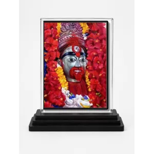 Goddess Kali Acrylic Car Dashboard Showpiece | Double-Sided Goddess Kali Photo Stand | 3 X 4 Inch Photo | Transparent Acrylic Frame With Black Base | Car Dashboard, Office & Table Decor (F71703)