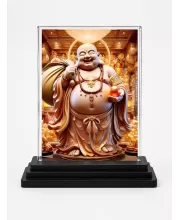 Budai Acrylic Car Dashboard Showpiece | Double-Sided Budai Photo Stand | 3 X 4 Inch Photo | Transparent Acrylic Frame With Black Base | Car Dashboard, Office & Table Decor (F71704)