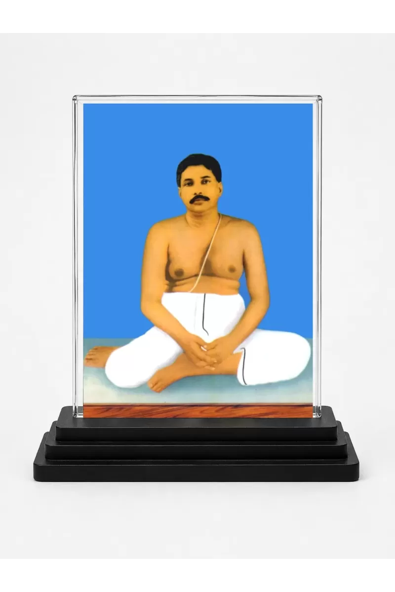 Shree Thakur Anukul Chandra Acrylic Car Dashboard Showpiece | Double-Sided Shree Thakur Anukul Chandra Photo Stand | 3 X 4 Inch Photo | Transparent Acrylic Frame With Black Base | Car Dashboard, Office & Table Decor (F71705)