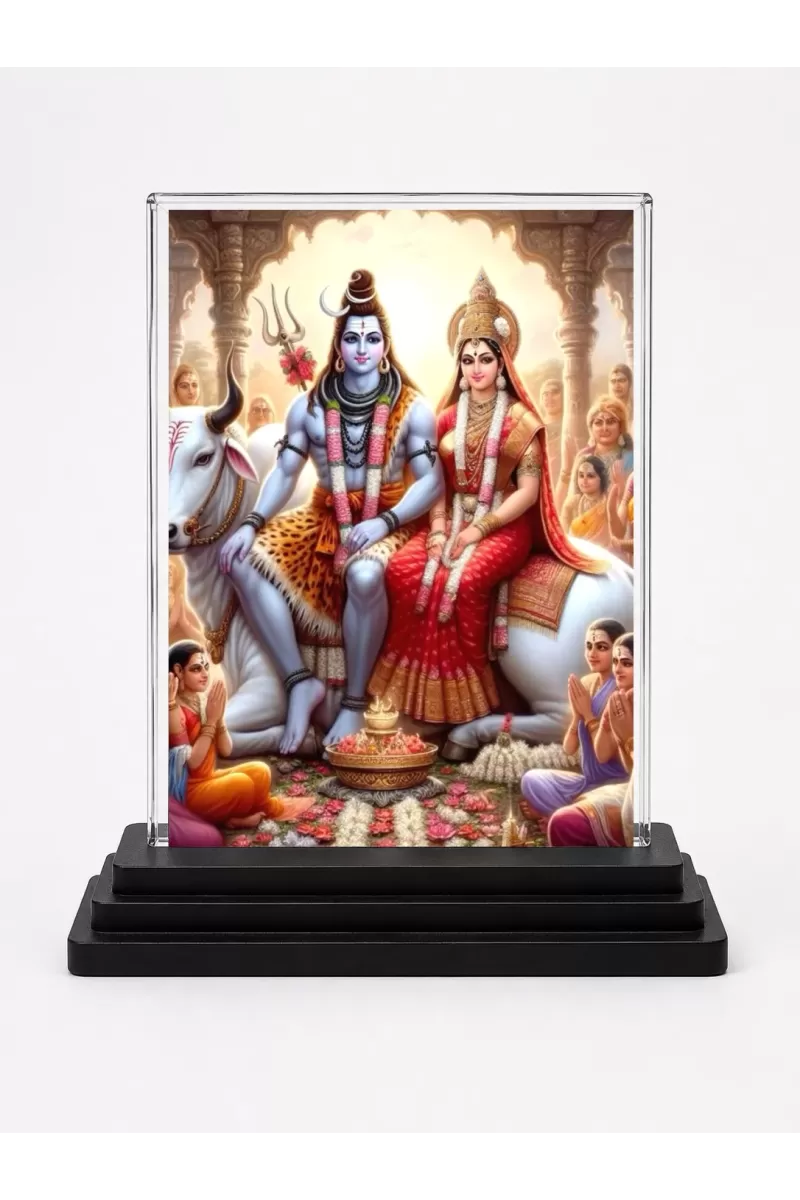 Lord Shiva Acrylic Car Dashboard Showpiece | Double-Sided Lord Shiva Photo Stand | 3 X 4 Inch Photo | Transparent Acrylic Frame With Black Base | Car Dashboard, Office & Table Decor (F71706)