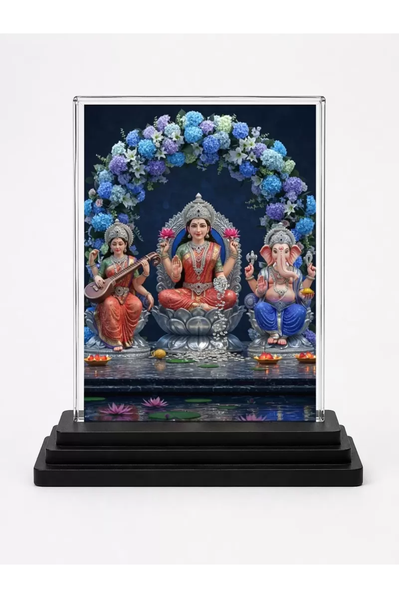 Lord Ganesha Acrylic Car Dashboard Showpiece | Double-Sided Lord Ganesha Photo Stand | 3 X 4 Inch Photo | Transparent Acrylic Frame With Black Base | Car Dashboard, Office & Table Decor (F71707)