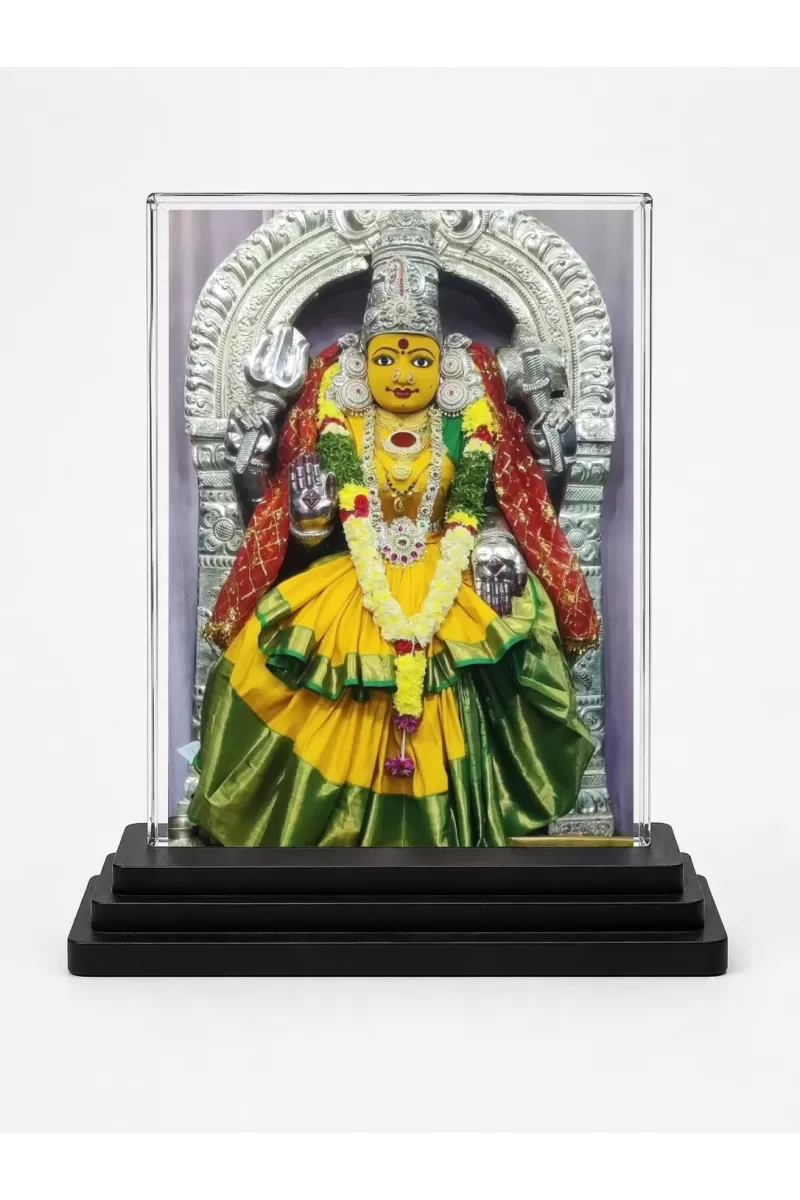 Yellamma Acrylic Car Dashboard Showpiece | Double-Sided Yellamma Photo Stand | 3 X 4 Inch Photo | Transparent Acrylic Frame With Black Base | Car Dashboard, Office & Table Decor (F71710)