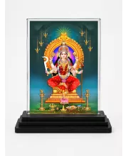 Goddess Durga Acrylic Car Dashboard Showpiece | Double-Sided Goddess Durga Photo Stand | 3 X 4 Inch Photo | Transparent Acrylic Frame With Black Base | Car Dashboard, Office & Table Decor (F71712)