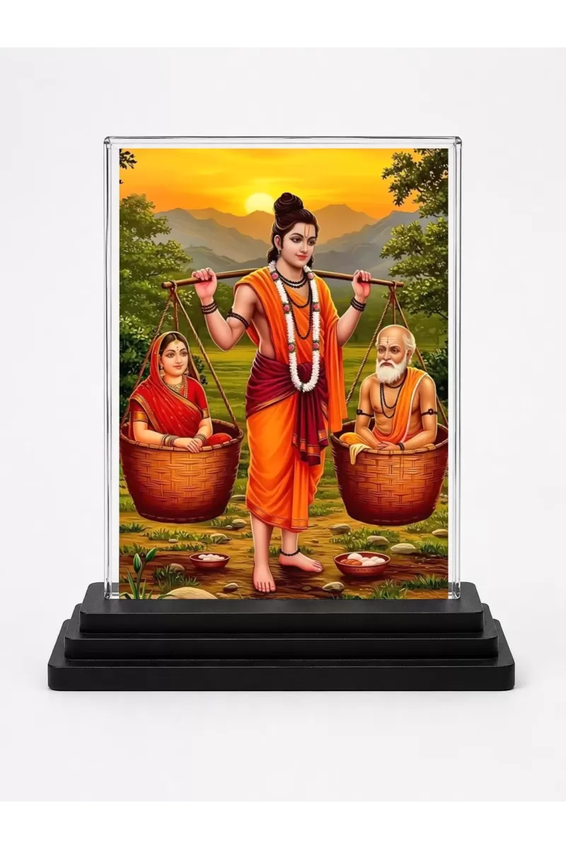 Bal Shree Krishna Acrylic Car Dashboard Showpiece | Double-Sided Bal Shree Krishna Photo Stand | 3 X 4 Inch Photo | Transparent Acrylic Frame With Black Base | Car Dashboard, Office & Table Decor (F71713)
