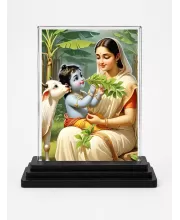 Yashoda Acrylic Car Dashboard Showpiece | Double-Sided Yashoda Photo Stand | 3 X 4 Inch Photo | Transparent Acrylic Frame With Black Base | Car Dashboard, Office & Table Decor (F71715)