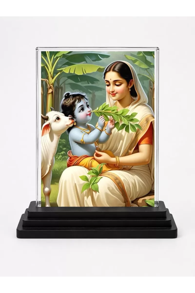 Yashoda Acrylic Car Dashboard Showpiece | Double-Sided Yashoda Photo Stand | 3 X 4 Inch Photo | Transparent Acrylic Frame With Black Base | Car Dashboard, Office & Table Decor (F71715)