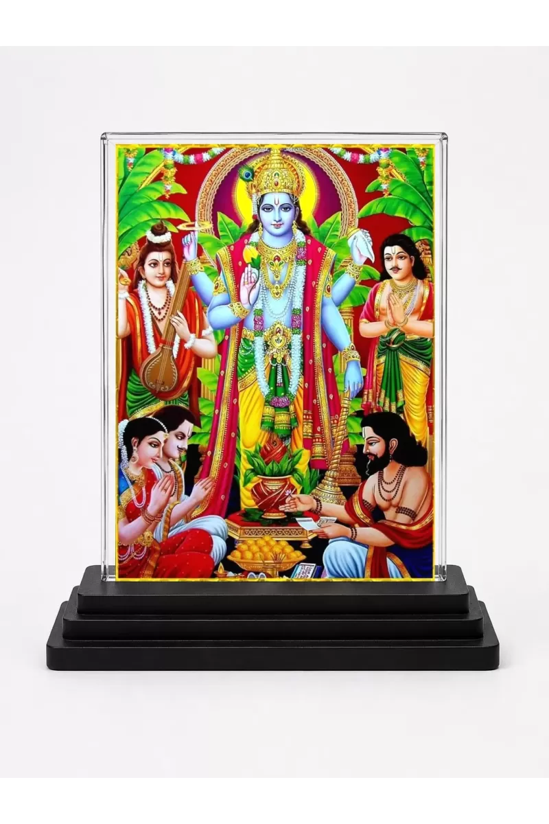 Lord Vishnu Acrylic Car Dashboard Showpiece | Double-Sided Lord Vishnu Photo Stand | 3 X 4 Inch Photo | Transparent Acrylic Frame With Black Base | Car Dashboard, Office & Table Decor (F71716)