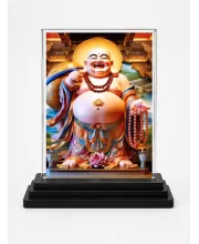 Budai Acrylic Car Dashboard Showpiece | Double-Sided Budai Photo Stand | 3 X 4 Inch Photo | Transparent Acrylic Frame With Black Base | Car Dashboard, Office & Table Decor (F71717)