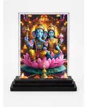 Lord Ganesha And Lord Ganesha Acrylic Car Dashboard Showpiece | Double-Sided Lord Ganesha And Lord Ganesha Photo Stand | 3 X 4 Inch Photo | Transparent Acrylic Frame With Black Base | Car Dashboard, Office & Table Decor (F71718)