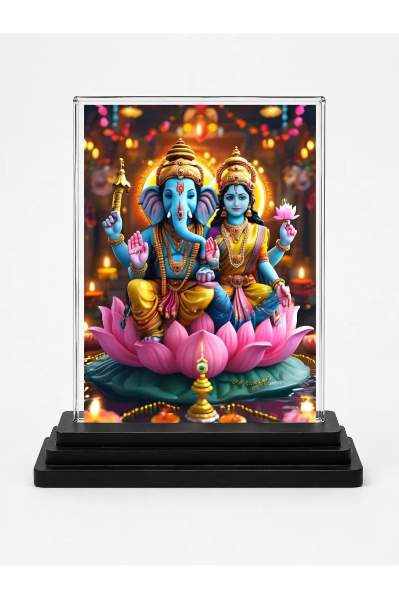 Lord Ganesha And Lord Ganesha Acrylic Car Dashboard Showpiece | Double-Sided Lord Ganesha And Lord Ganesha Photo Stand | 3 X 4 Inch Photo | Transparent Acrylic Frame With Black Base | Car Dashboard, Office & Table Decor (F71718)