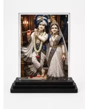 Radha Shree Krishna Acrylic Car Dashboard Showpiece | Double-Sided Radha Shree Krishna Photo Stand | 3 X 4 Inch Photo | Transparent Acrylic Frame With Black Base | Car Dashboard, Office & Table Decor (F71719)