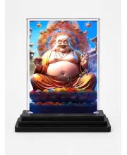 Budai Acrylic Car Dashboard Showpiece | Double-Sided Budai Photo Stand | 3 X 4 Inch Photo | Transparent Acrylic Frame With Black Base | Car Dashboard, Office & Table Decor (F71720)