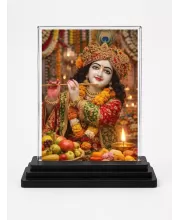 Shree Krishna Acrylic Car Dashboard Showpiece | Double-Sided Shree Krishna Photo Stand | 3 X 4 Inch Photo | Transparent Acrylic Frame With Black Base | Car Dashboard, Office & Table Decor (F71721)