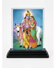 Krishna Acrylic Car Dashboard Showpiece | Double-Sided Krishna Photo Stand | 3 X 4 Inch Photo | Transparent Acrylic Frame With Black Base | Car Dashboard, Office & Table Decor (F71723)