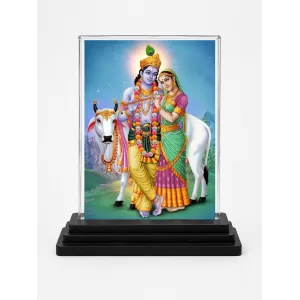 Krishna Acrylic Car Dashboard Showpiece | Double-Sided Krishna Photo Stand | 3 X 4 Inch Photo | Transparent Acrylic Frame With Black Base | Car Dashboard, Office & Table Decor (F71723)