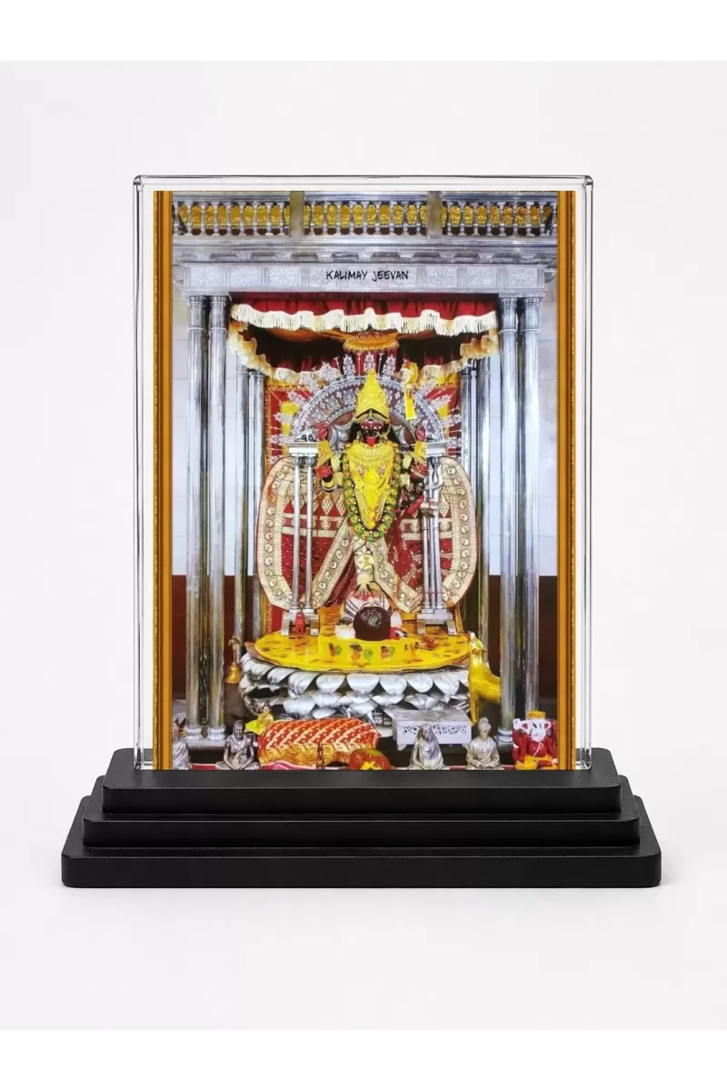 Kamakshi Acrylic Car Dashboard Showpiece | Double-Sided Kamakshi Photo Stand | 3 X 4 Inch Photo | Transparent Acrylic Frame With Black Base | Car Dashboard, Office & Table Decor (F71724)