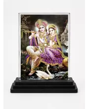 Shree Krishna And Shree Radha Acrylic Car Dashboard Showpiece | Double-Sided Shree Krishna And Shree Radha Photo Stand | 3 X 4 Inch Photo | Transparent Acrylic Frame With Black Base | Car Dashboard, Office & Table Decor (F71725)