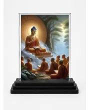Buddha Acrylic Car Dashboard Showpiece | Double-Sided Buddha Photo Stand | 3 X 4 Inch Photo | Transparent Acrylic Frame With Black Base | Car Dashboard, Office & Table Decor (F71726)