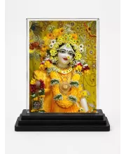 Shree Krishna Acrylic Car Dashboard Showpiece | Double-Sided Shree Krishna Photo Stand | 3 X 4 Inch Photo | Transparent Acrylic Frame With Black Base | Car Dashboard, Office & Table Decor (F71727)